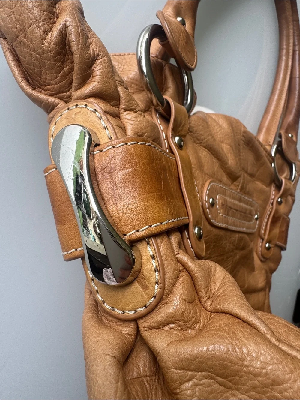 b. makowsky Cognac Leather Hobo with Silver Hardware